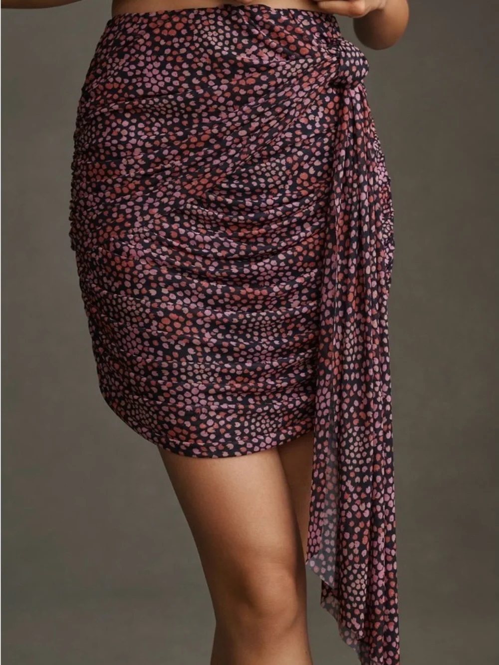 Anthropologie Purple & Pink Dotted Ruched Mini Skirt